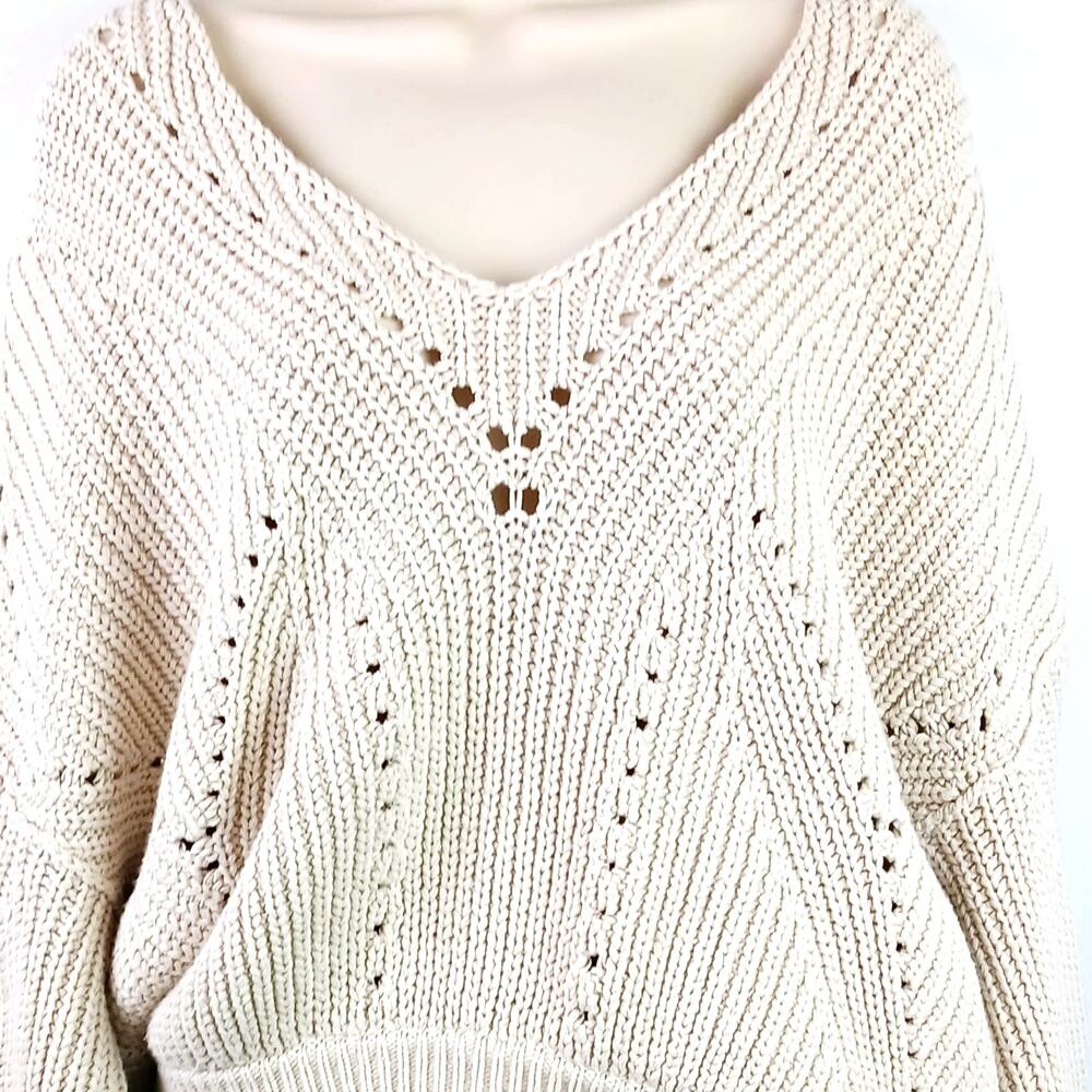 Free People SZ S All Day Long V Sweater Sand OB1059892 Chunky Fisherman - Picture 5 of 7